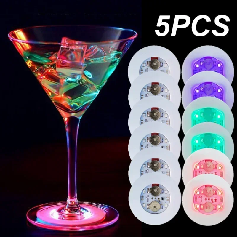 1/5PCS Luminous Coaster Stickers LED Drinks Cup Pad Wine Juice Liquor Bottles Atmosphere Light Cups Sticker Kitchen Accessory