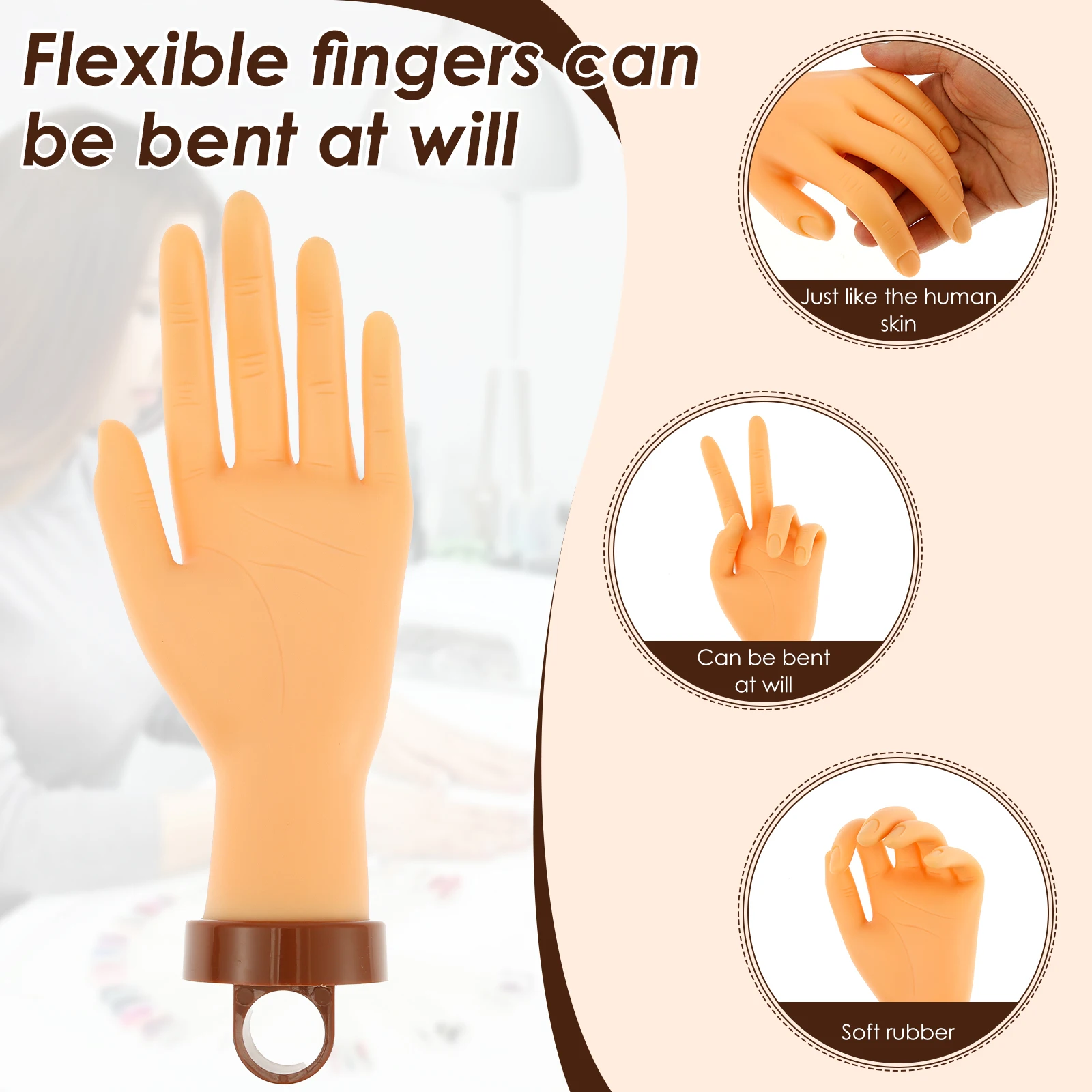 Nageltraining, gefälschte Hand, verstellbarer Acrylnagel, mechanische Praxis, Dummy-Finger mit Fingerbasis für Nail Art Anfänger-Übungen