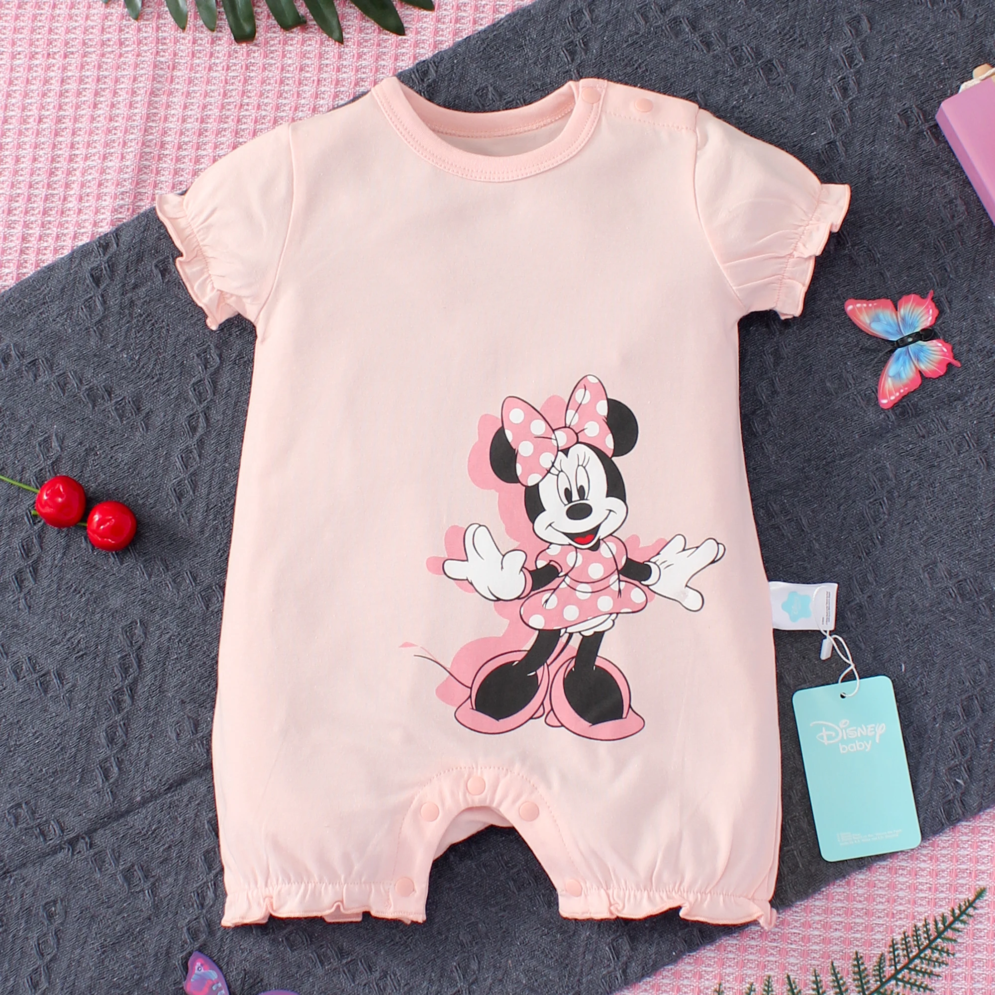 2PCS Disney Newborn Baby Jumpsuit Summer Soft Washable and Dirt Resistant Pure Cotton Dress for Women and Babies Animal Jumpsuit