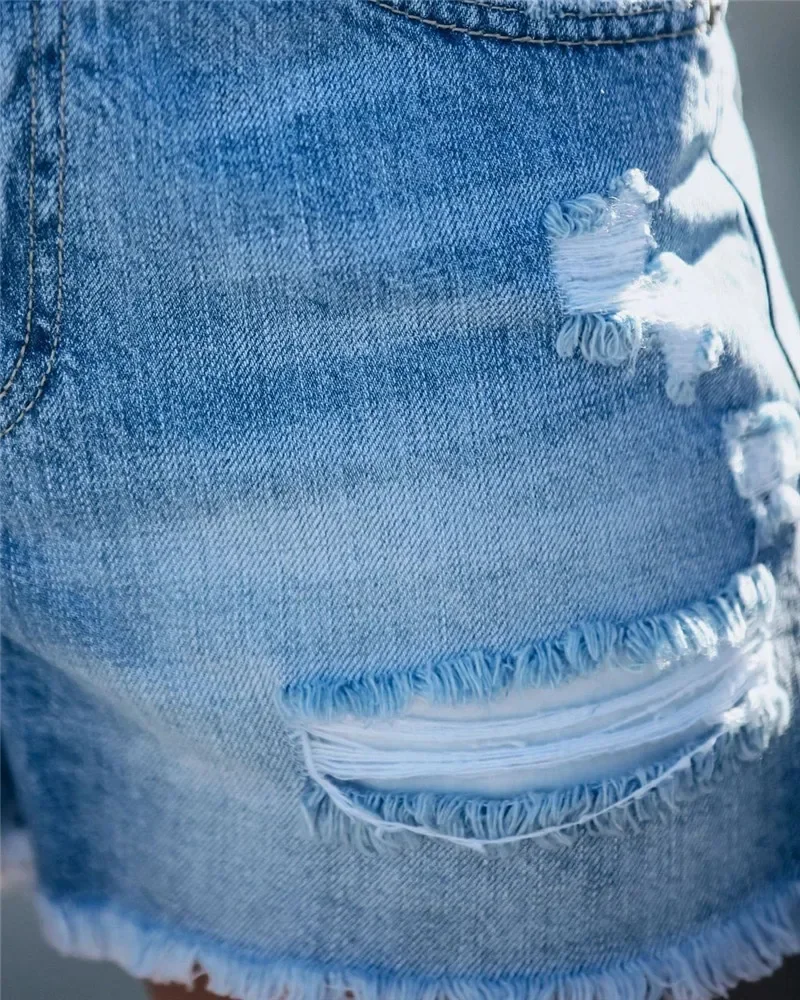 Women Fashion Ripped High Waisted Rolled Denim Shorts Vintage  Hole Summer Casual Pocket Short Jeans Ladies Hotpants Shorts 2023