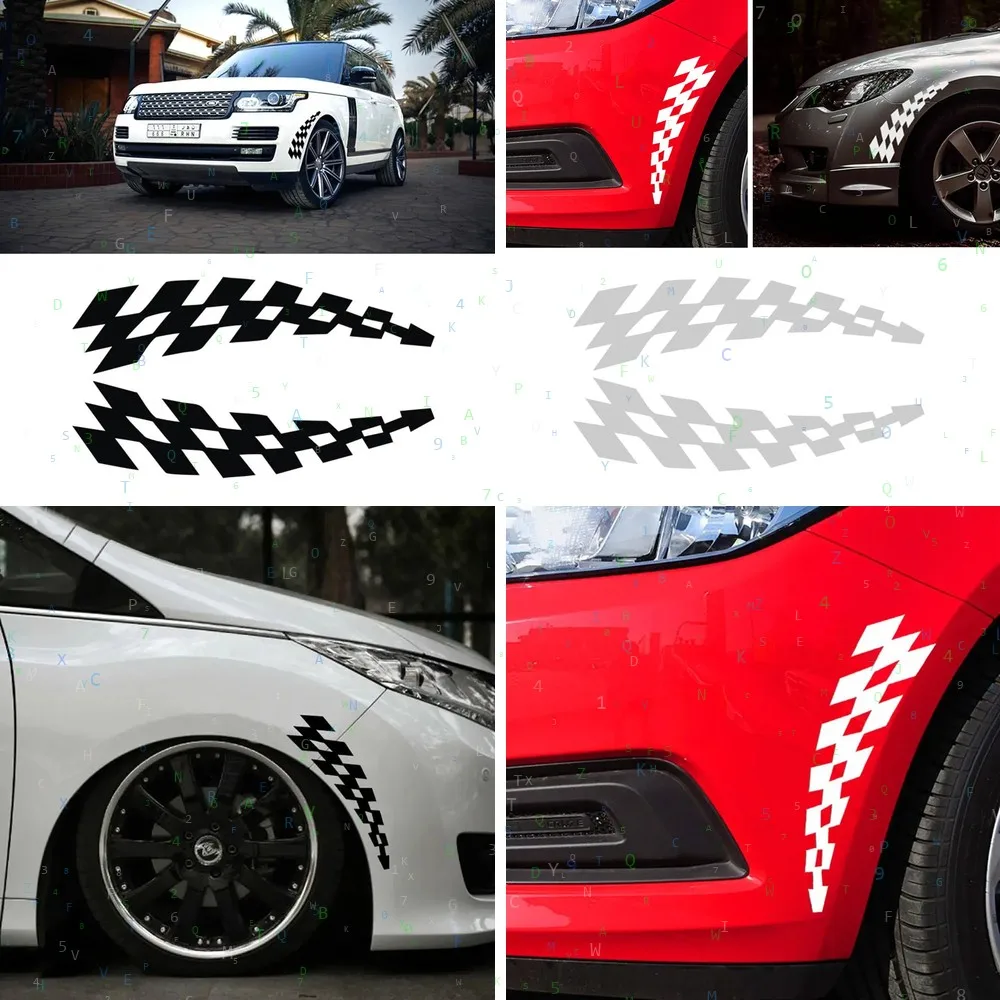 2PCS Universal Car Stickers, Reflective Wheel Eyebrow Decals with Checkered Flag Design for Safety & Style
