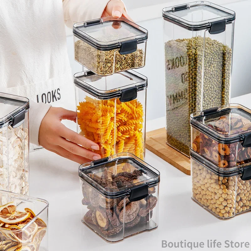 1800ml Set Stackable Kitchen Sealed Jar Plastic Food Storage Box Multigrain Storage Tank Dried Fruit Tea Jar Storage Containers