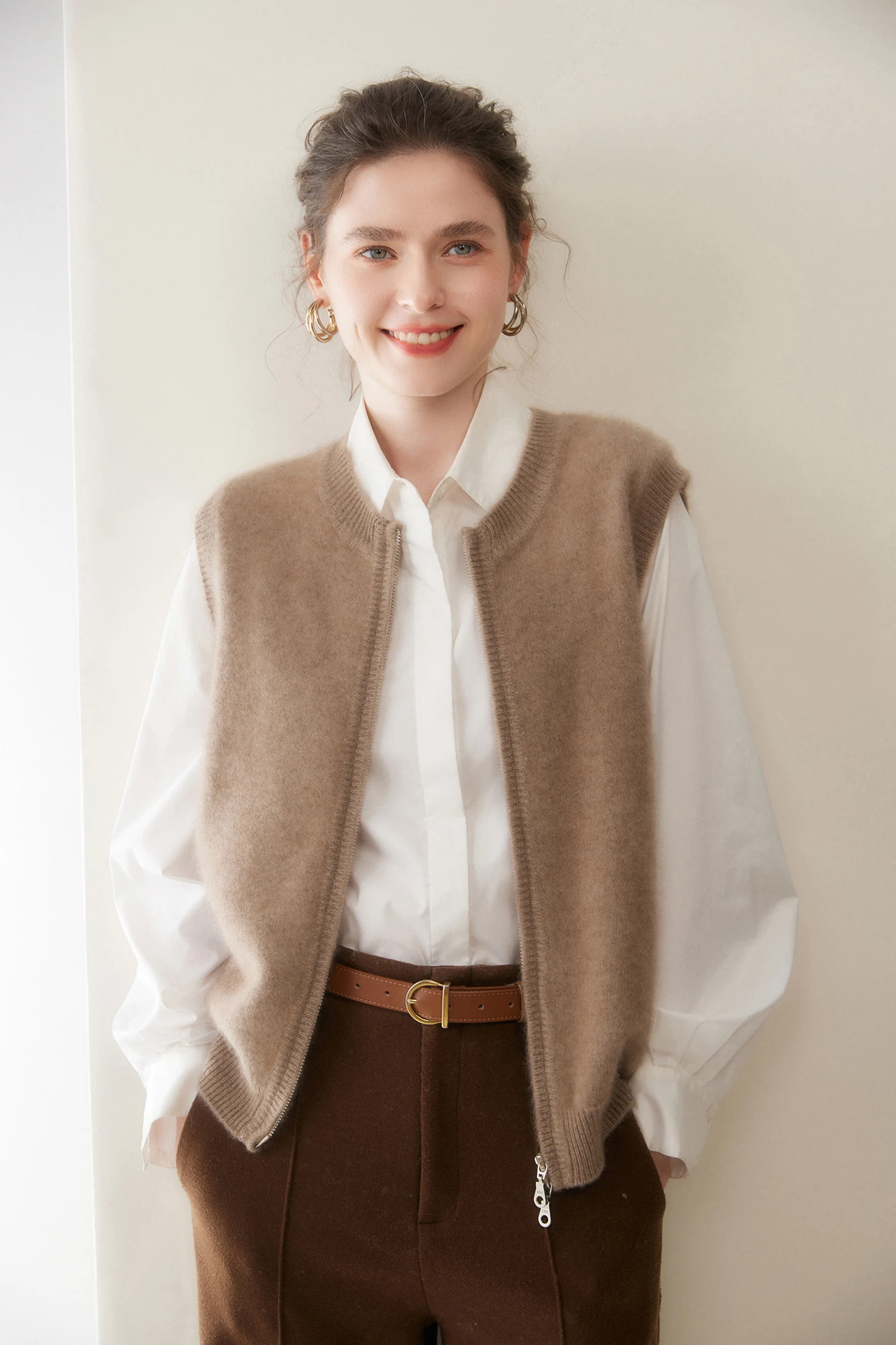 여성용 가을 겨울 100% 캐시미어 두꺼운 O넥 민소매 가디건 베스트 캐주얼 부드러운 두꺼운 니트 스웨터 다용도 탑