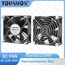 YOUNUON 80X80X25MM AC110V-240V escritorio 2 cables ventilador hidráulico doble bola Axial para estante de servidor refrigeración de caja Industrial