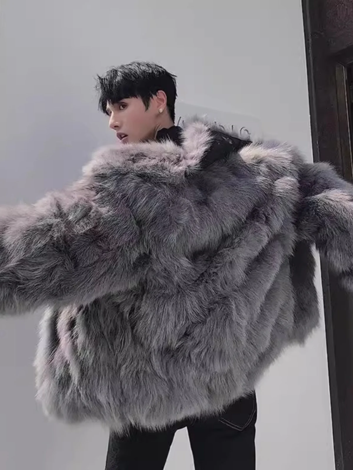 

Men's Winter Coat Fur Jaet Stand Collar Design Thi Warm Cotton Outerwear Youth Faion Stand Fit Autumn Winter Coat