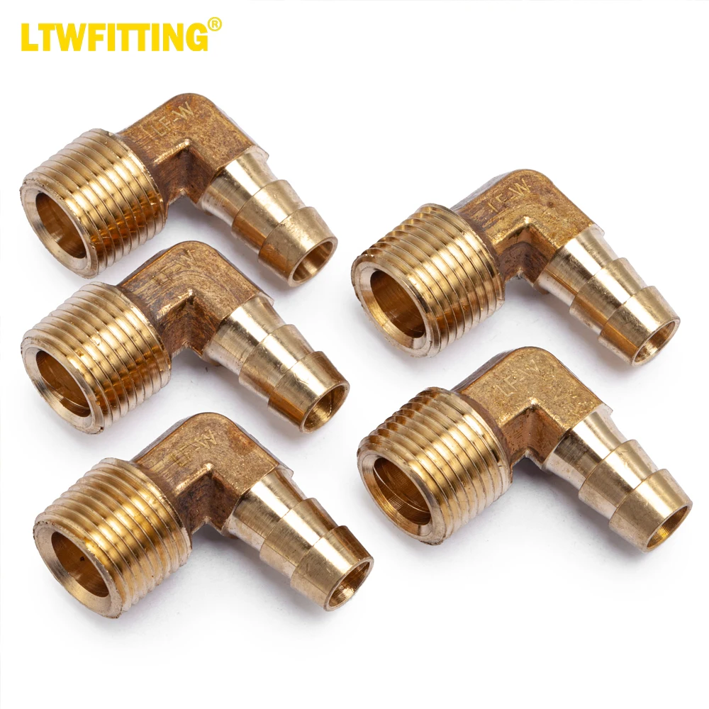 

LTWFITTING LF 90 Deg Elbow Brass Barb Fitting 3/8" Hose Barb x 3/8" Male NPT Thread Fuel Boat Water (Pack of 5)