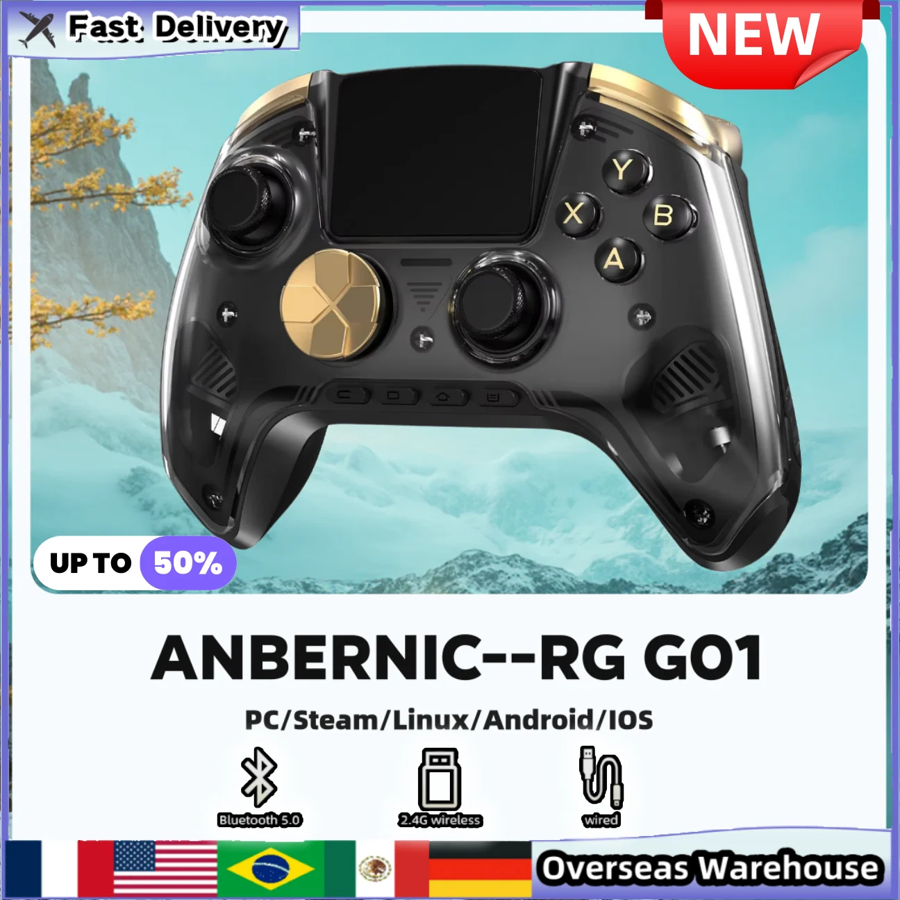 

ANBERNIC RG G01 Retro Games Gamepad for PC Android IOS Steam Linux Controller Hall Effect Triggers Bluetooth/Wired/Wireless XBOX