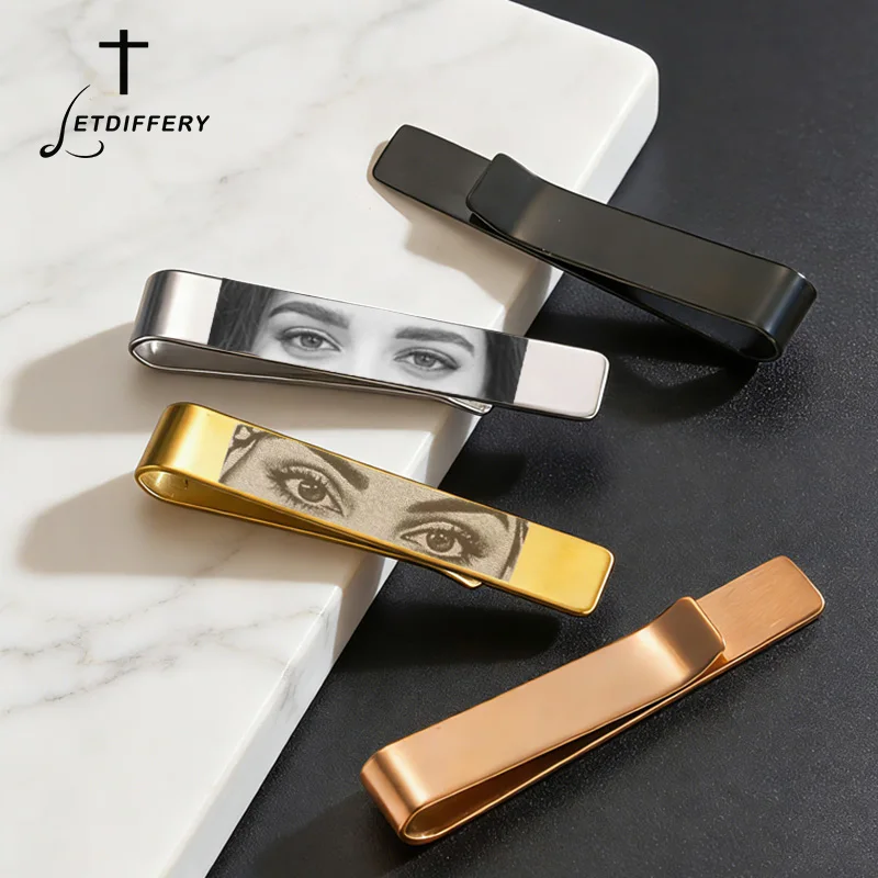 Letdiffery Custom Eye Photo Business Tie Clip Men Women Stainless Steel Engrave Name Bar Necktie Wedding Office Accessories Gift