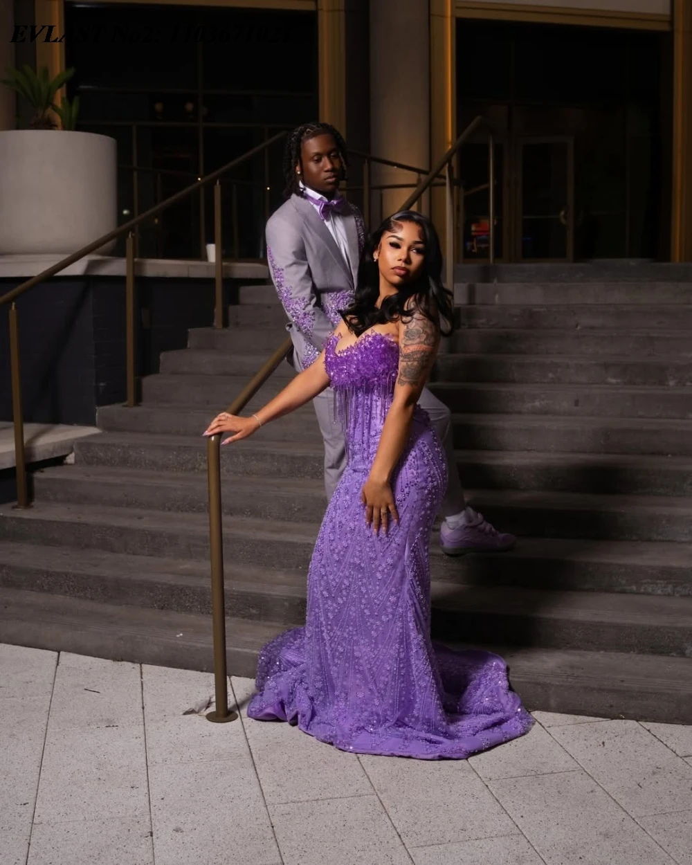 EVLAST Customized 2026 Lilac Mermaid Prom Dress For African Black Girls Crystal Beaded Tassel Evening Gown Robe De Soiree SP288 - view 4