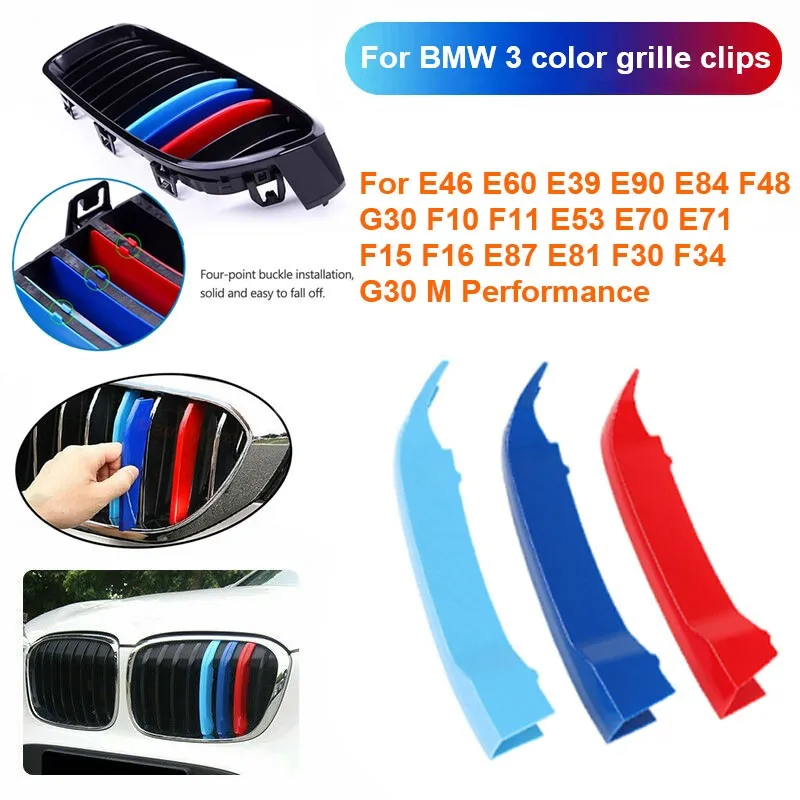 

3Pcs ABS Racing Grille Clip For BMW E46 E60 E39 E90 E84 F48 G30 F10 F11 E53 E70 E71 F15 F16 E87 E81 F30 F34 M Performance