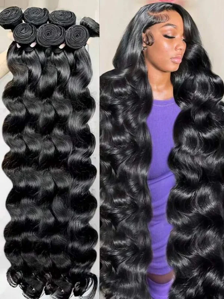 42 Polegada pacotes de onda do corpo longo cabelo humano cor natural brasileiro 100% cabelo virgem não processado 1/3/4 pacotes extensão do cabelo humano