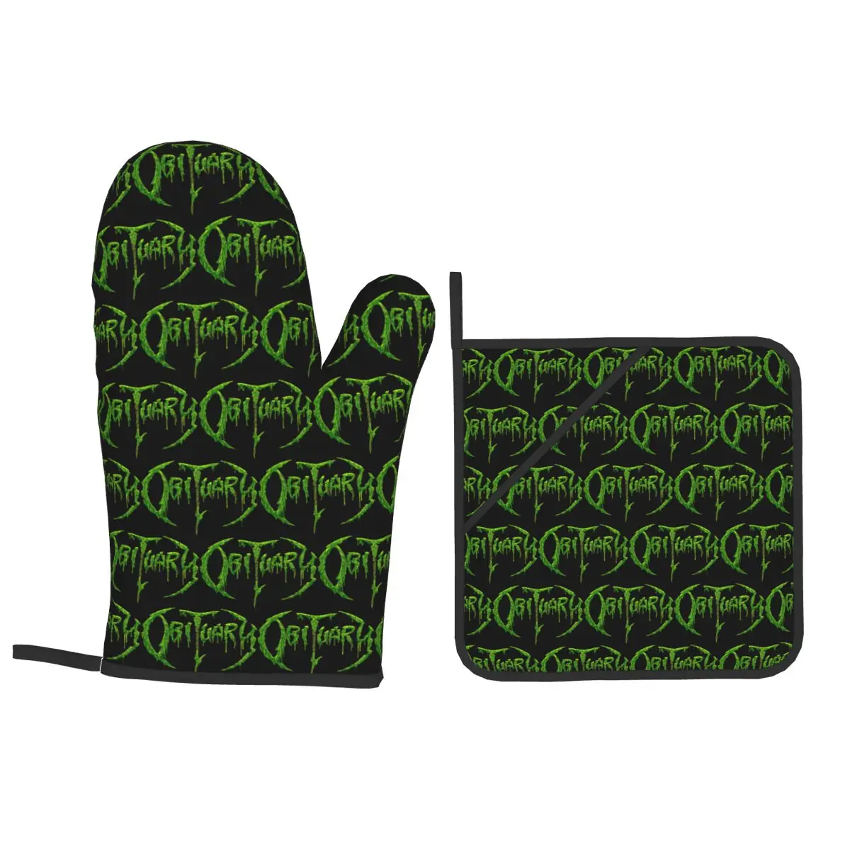 Obituary Death Metal Rock Band Music Oven Mitts and Pot Holder Sets of 4 for Baking Cooking Grilling Resistant Non-Slip Gloves