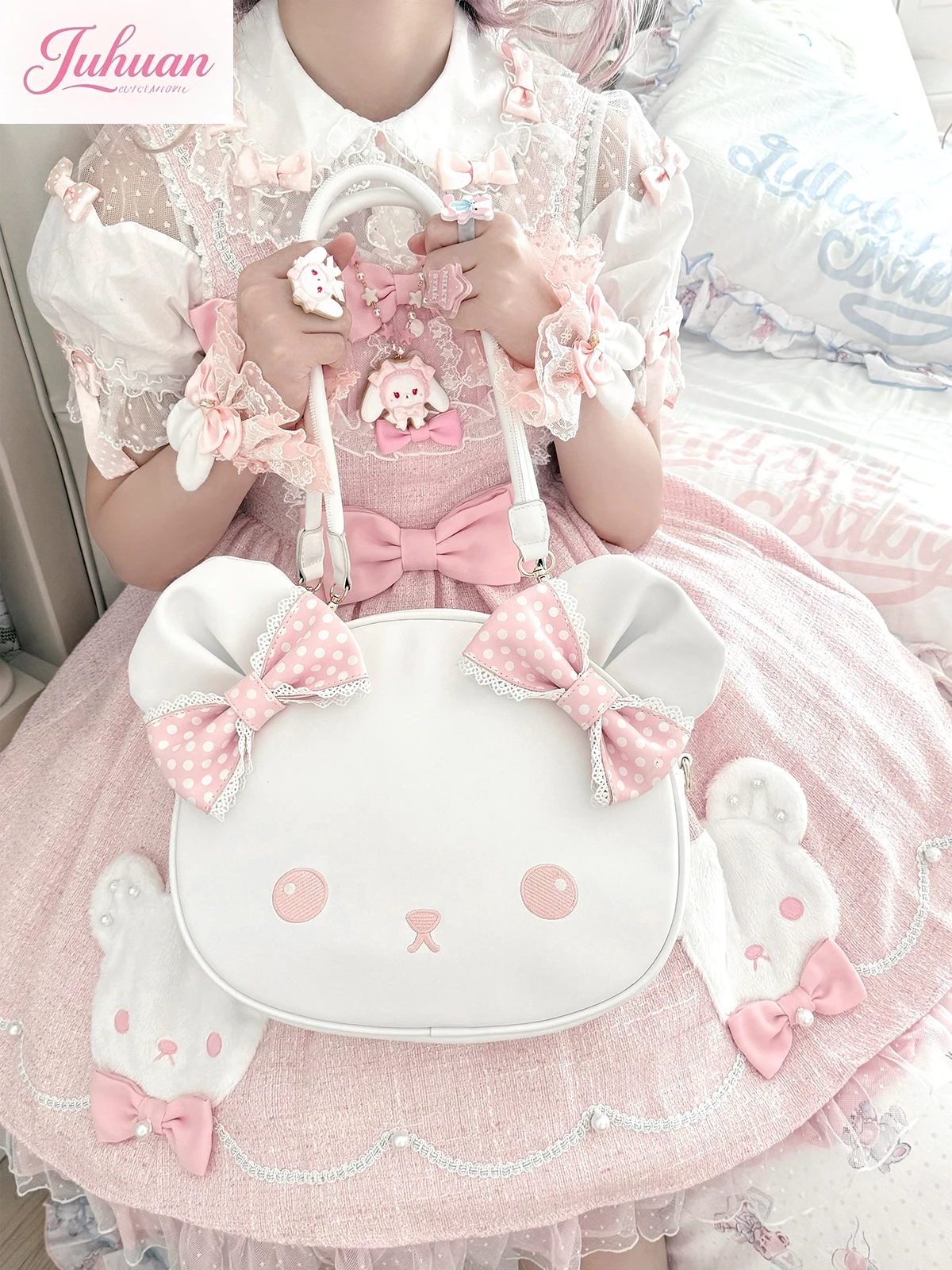 

Japanese Kawaii Cartoon Bear Cake Big Head Bags Lolita Shoulder Bag Soft Girl Bow Messenger Bags Portable Tote Bag for Women