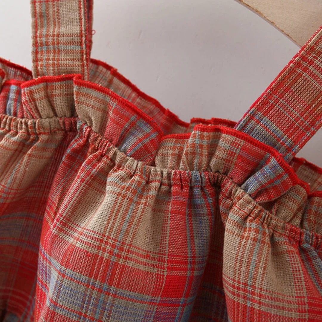 فستان بناتي صيفي من عمر 0 إلى 2 سنة على الطراز الكوري فستان قطني بحمالات منقوشة باللون الأحمر مع قبعة ملابس للفتيات في عيد الميلاد #4