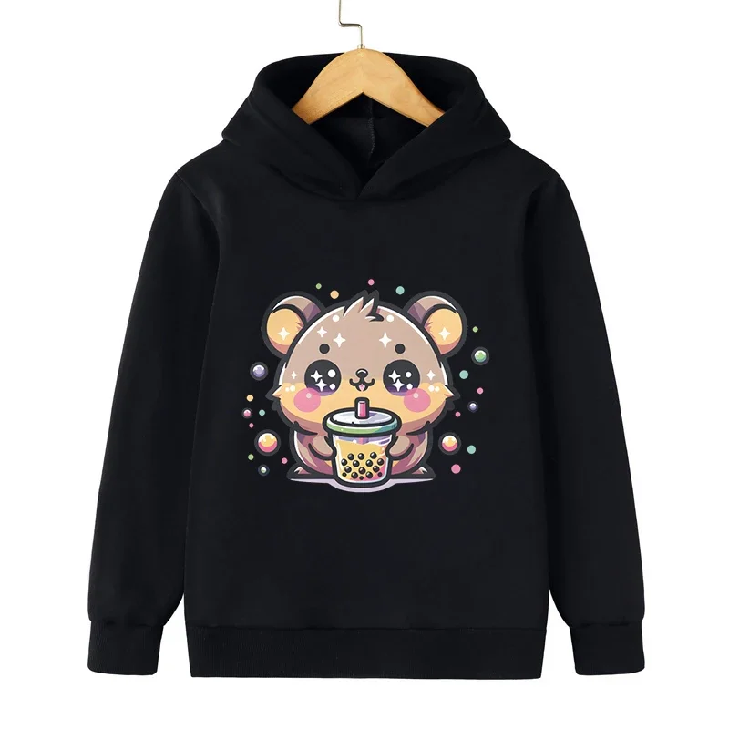 Guinea Pig Bobo Tea Hoodies Boys Girls Long Sleeve Sweatshirts Cartoon Animal Hoodie Milk Tea  Kids Autumn Winter Clothes