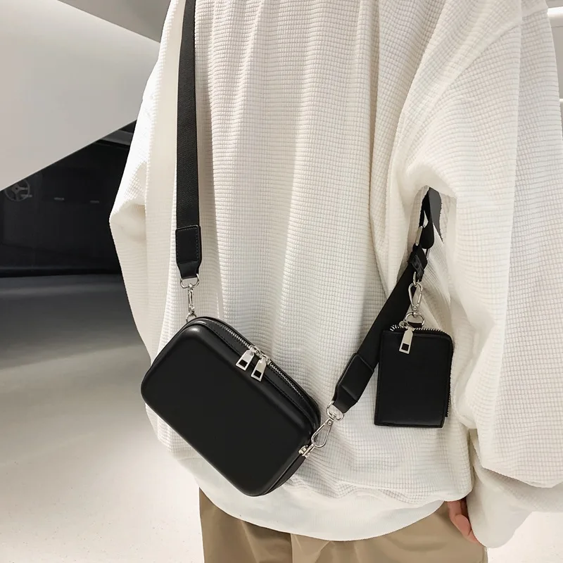 Man\'s Crossbody Bag New Small Square Bag Trendy Fashion Wide Shoulder Strap Retro One Shoulder Messenger Mobile Phone Bag 2023