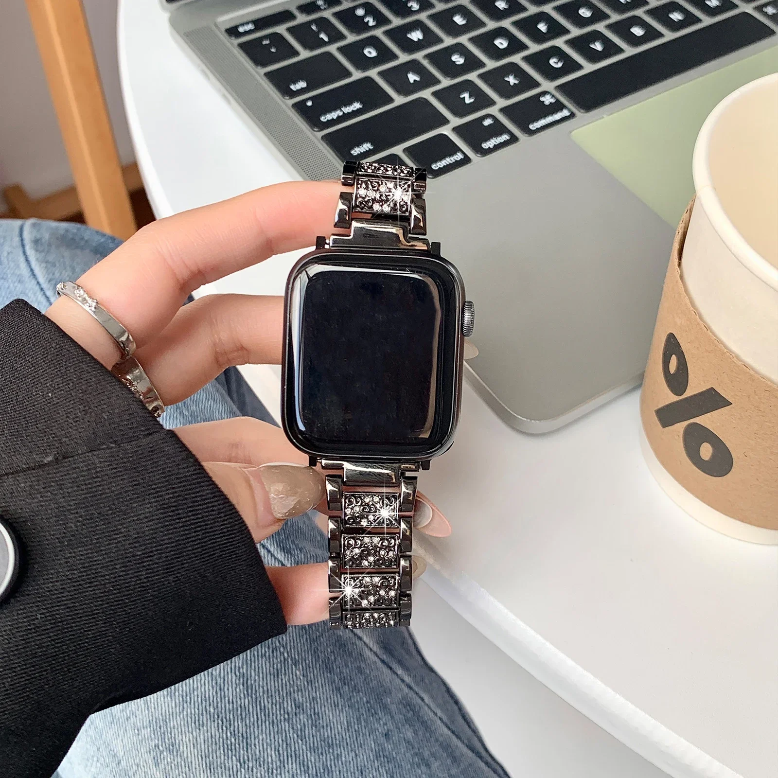 

Bling Shiny Diamond Gold Metal Watch Band Fashion Luxury Wrist Bracelet For Apple Watch Ultra 10/9/8/7/6/5 Men Women 40-49mm