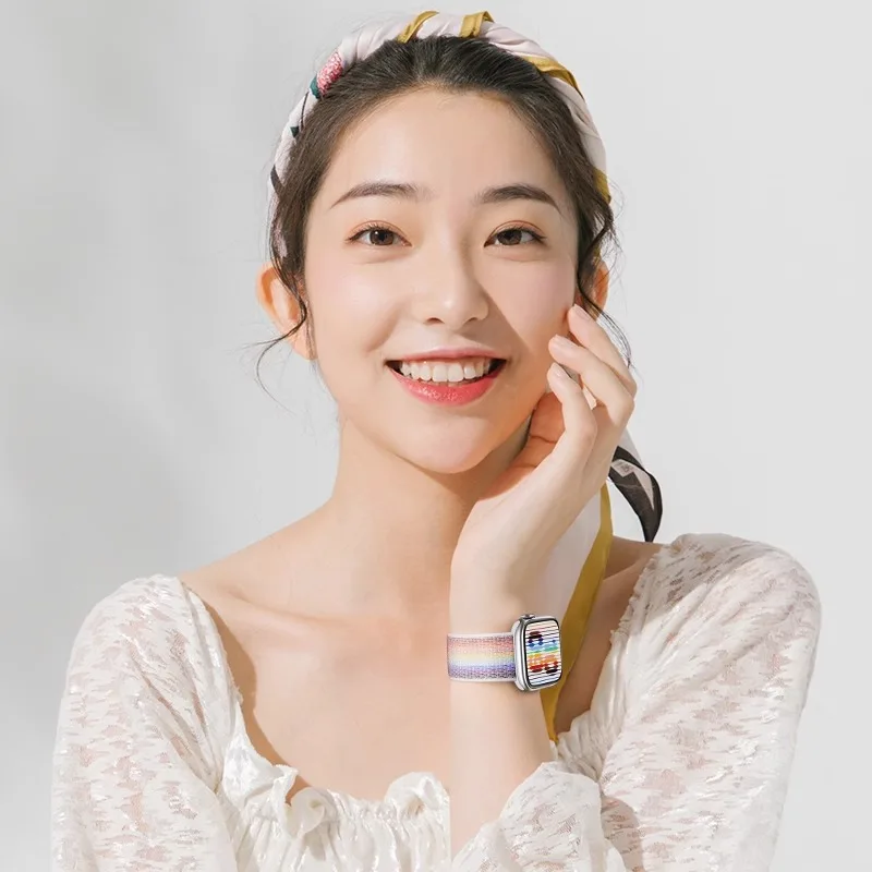 Нейлоновый ремешок с петлей для Apple Watch Band Ultra-2 49 мм 44 мм 45 мм 41-40 мм Sport Pride Браслет iwatch ремешки Series10 9 8 se 7 6 5 4 3