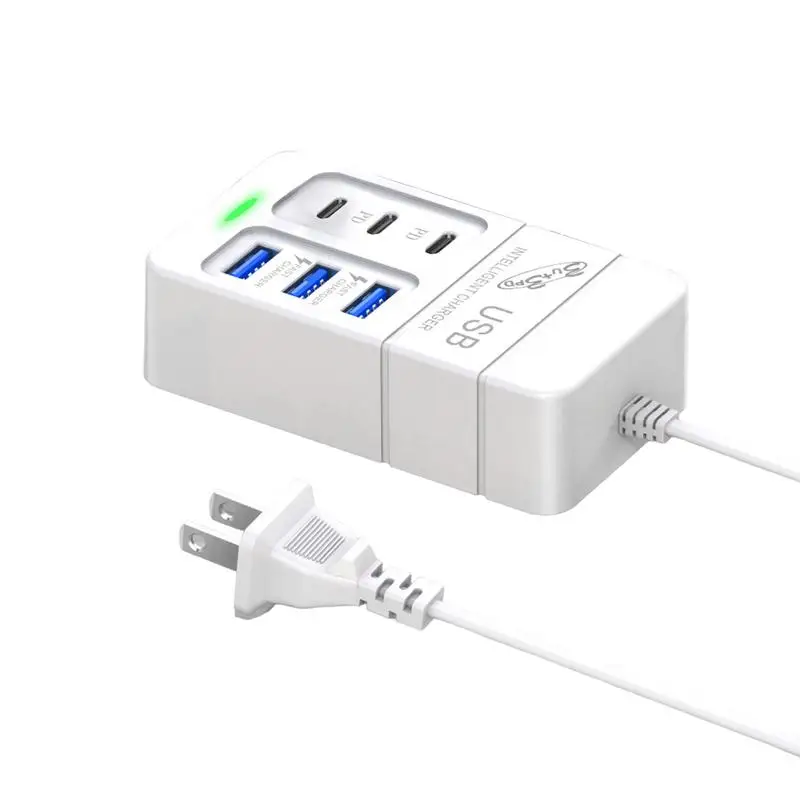 35W Type C USB 6 Ports Power Strip Charger Station 3PD Fast Charging US Plug Adapter USB A Phone Wall Charger