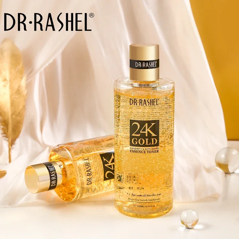 DR.RASHEL 24K Gold Facial Essence Toner Shrink Pores Moisturizing Anti Aging Wrinkle Brighten Skin Care Water Face Serum 300ml