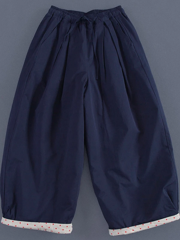 Faionable Casual Pants Autumn Winter New Sle Wide Leg Cotton Pants with Elastic Waist Polka Dot Color Blo Design