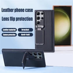 Luxury Leather With Flip Bracket Cover For Samsung Galaxy S23 S24 S25 Ultra Plus Phone Case Camera Protection Shockproof Fundas
