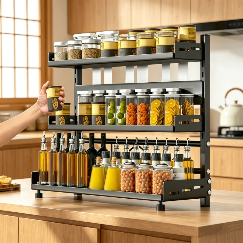 

Органайзер для кухонных принадлежностей: Утолщенная полка для специй из углеродистой стали, сушилка для палочек для еды