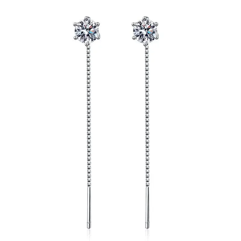 

18K platinum diamond earrings moissanite plated PT950 platinum earrings 1 carat simple classic six-prong earrings