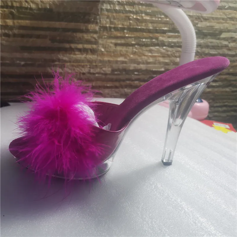 High Heels 13CM Stripper Shoes Plump Feathered Crystal Shoes Hot Sexy Platform Women's dance shoes