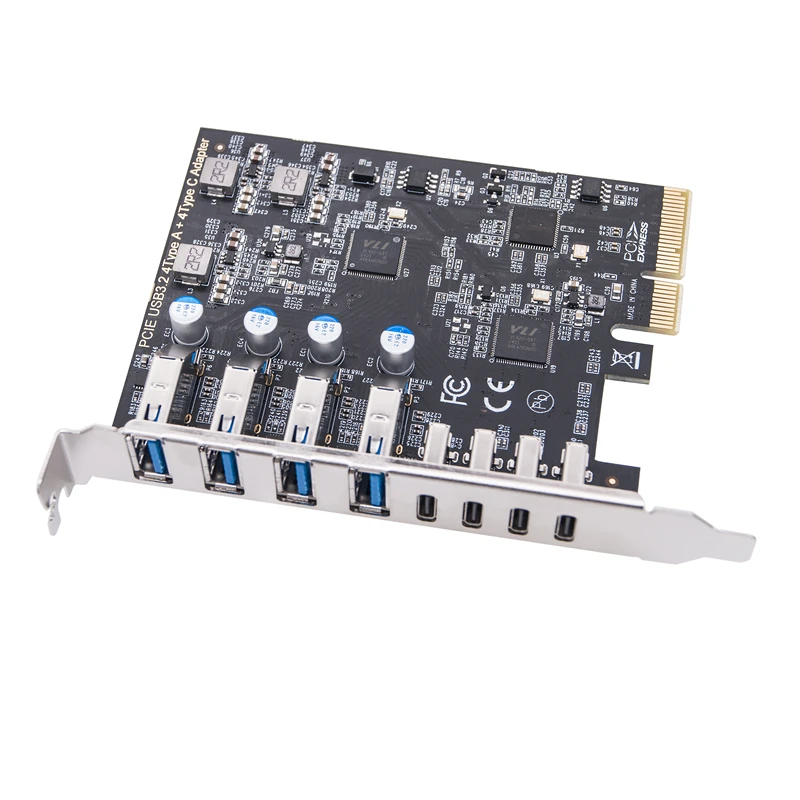 PCIE USB3.2 GEN2 10Gbps Expansion Card PCI Express X4 to 4 Port TYPE-A + 4 Port TYPE C Adapter USB HUB Multiplier for Desktop PC