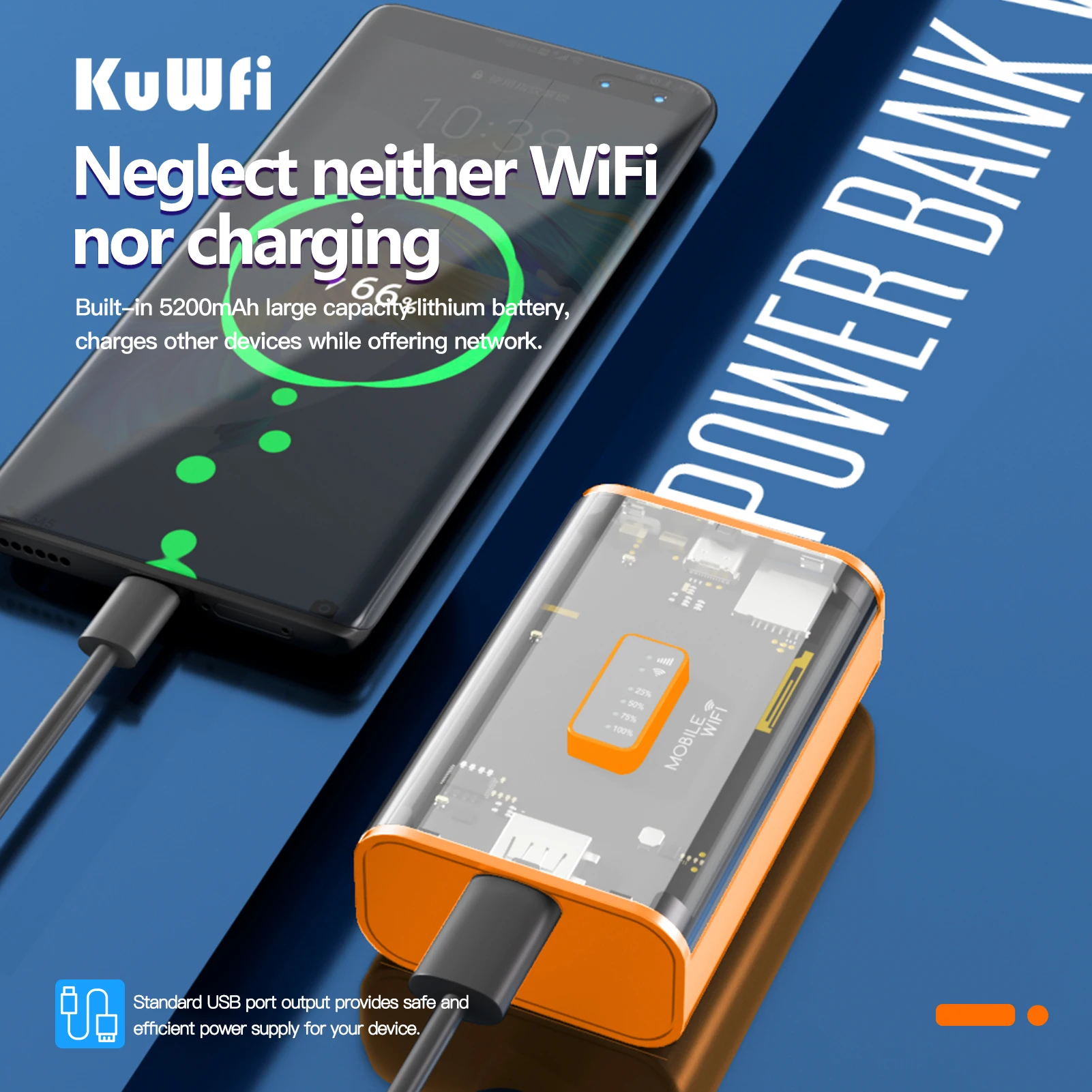 KuWFi Proteble Mini 4G Router 5200mAh Wireless LTE Router 300Mbps Outdoor Travel Hotspot with SIM Card Slot USB Output Power