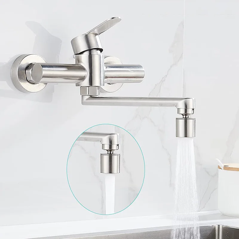 

Смеситель для кухни, настенный, 2 режима, смеситель для раковины с горячей и холодной водой, двойное отверстие, 360 ° Вращающийся распылитель, смеситель, швабра, смеситель для бассейна, смеситель для раковины