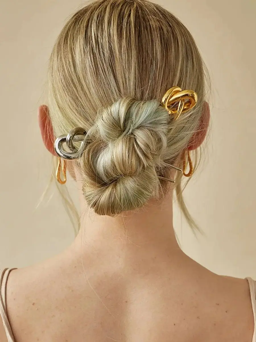 Épingles à cheveux françaises pour femmes, 1 pièce, en alliage doré en forme de U, poignée magique, bâtons de cheveux, grandes épingles de coiffure, accessoires pour cheveux