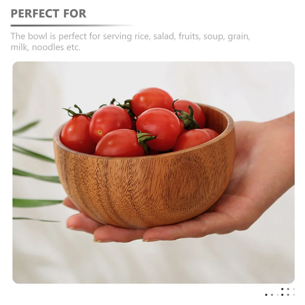

Wooden Bowl 10x6CM Japanese Style Flat Bottom Wood Material Rice Salad Fruit Soup Grain Noodle Kitchen Supplies Deep