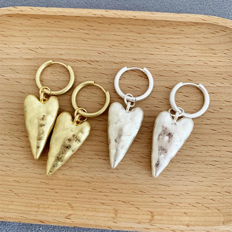 Vintage Heart Brass Gold Plated Silver Women Ladies Pendant Dangle Drop Hoop Earring Choker Charm Chain Necklace Fashion Jewelry