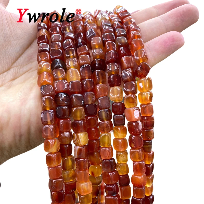 Natural Stone Square Dragon Veins Red Agates 7-8MM Cube Loose Spacer Beads for Jewelry Making Diy Bracelet Charms Accessories