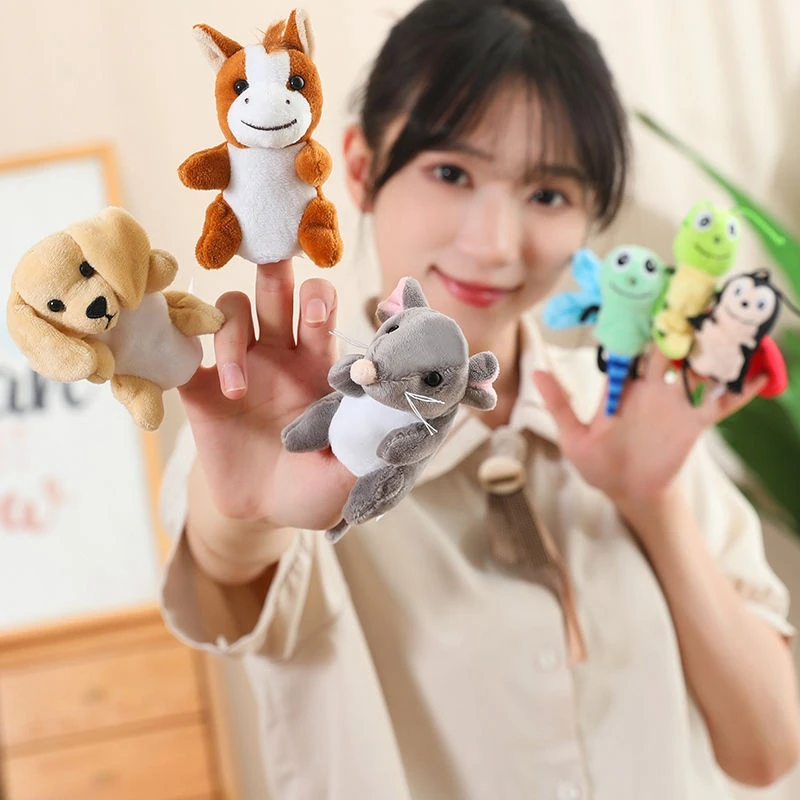ตุ๊กตาสัตว์นิ้วมือขนาด 9 ซม. ของเล่นตุ๊กตาขนนุ่มสำหรับเด็ก ชุดตุ๊กตาแสดงสำหรับเด็ก ช่วยเสริมพัฒนาการและเสริมสร้างปฏิสัมพันธ์ระหว่างพ่อแม่ลูก