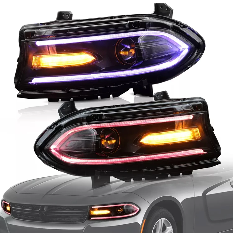 Pair LED DRL RGB Projector Halo Headlights for Dodge Charger 2015-2021