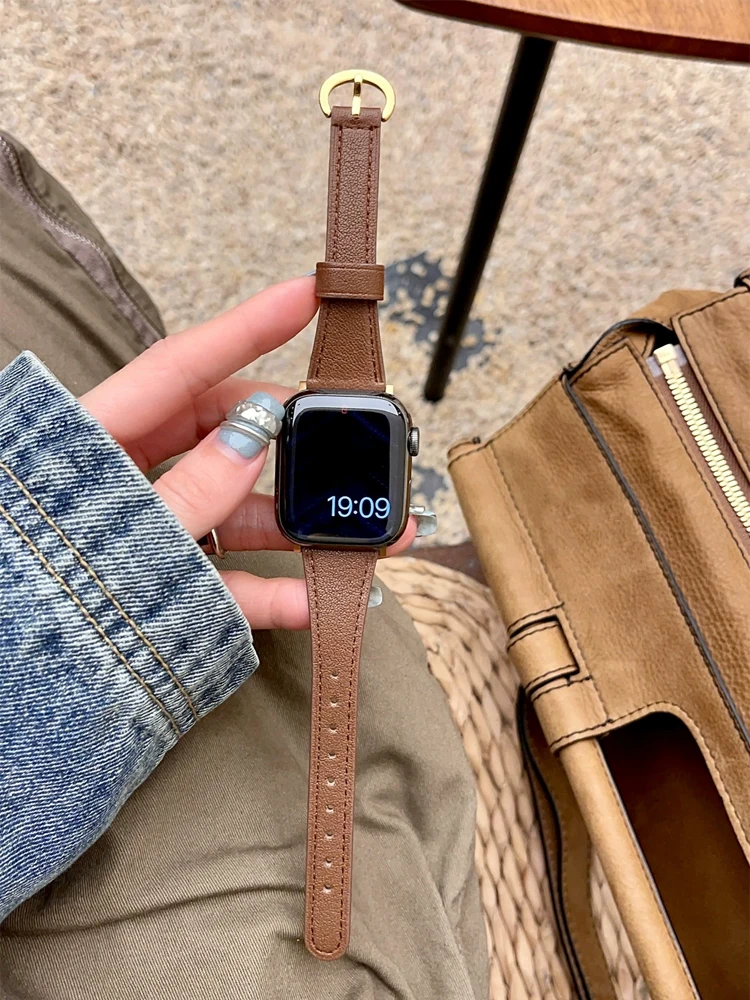 

Ремешок из натуральной кожи для Apple Watch Ultra 10 9 8 7 6 5 4 Silm Woman Браслет Ремешок для iWatch 38 40 мм 41 мм 42 мм 44 45 мм 46 мм 49 мм