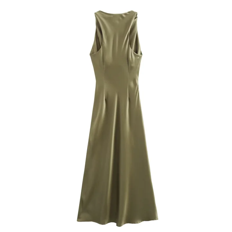 ETJ 2026 Elegantes Satin-Slip-Kleid für Damen Ärmellos mit Wasserfallausschnitt Figurbetontes Midikleid Vintage-Chic Partykleid Robe Femme Bekleidung – Detail 12