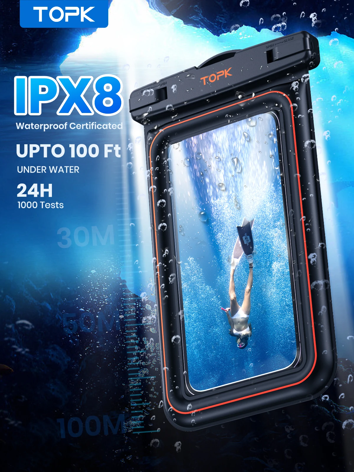 TOPK Waterproof Phone Pouch IPX8 Floating Dry Bag Waterproof Phone Case for Vacation Beach compatible with under 7 inches phones 