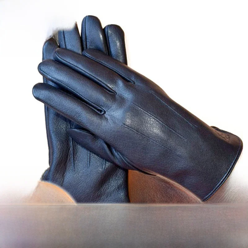 men's-winter-gloves-warm-fleece-lined-deer-skin-genuine-leather-soft-short-size-large-commute-suitable-medium-thickness