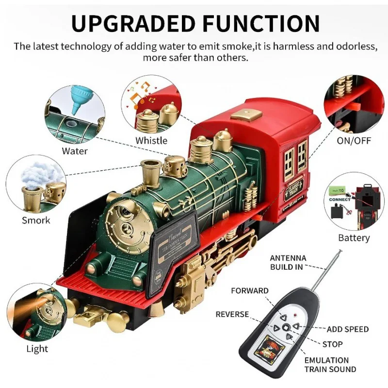 Electric Train Toy Set Retro Steam Train Model  Realistic Smoke,Sounds & Lights, With Remote Rail Train