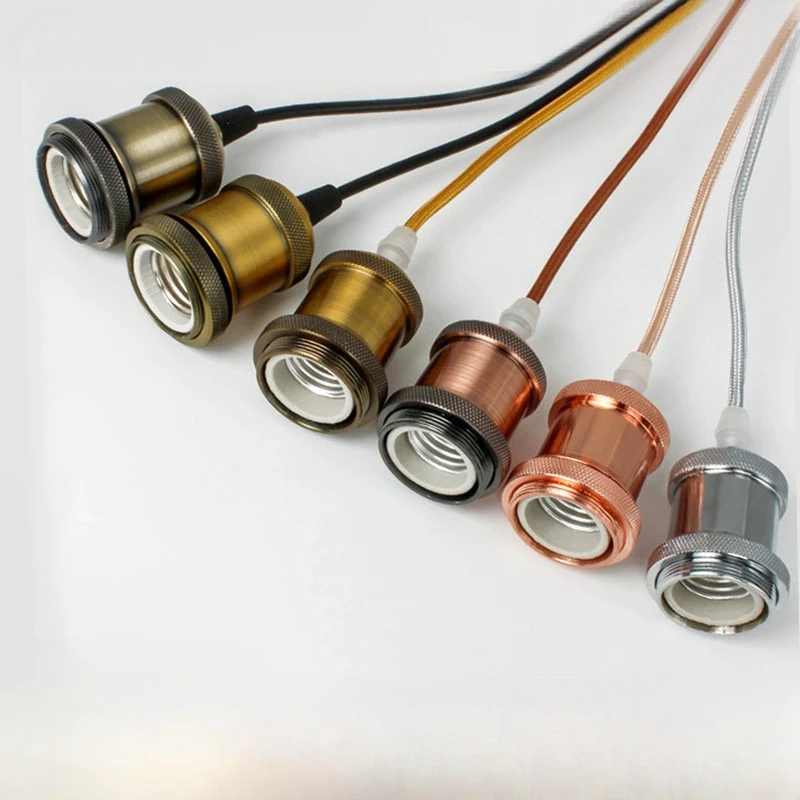 Antique Copper Wire E27 Screw Suspension Wire Vintage Style Bronze Plug with Switch Suspension Lamp Holder