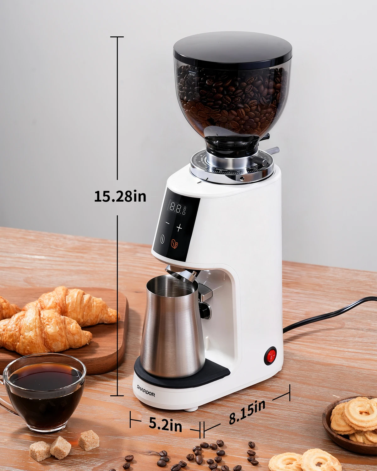SHARDOR Professional 64mm Burr Coffee Grinder with 100 Grind Settings and All-Metal Chamber Coffee Bean Grinder White