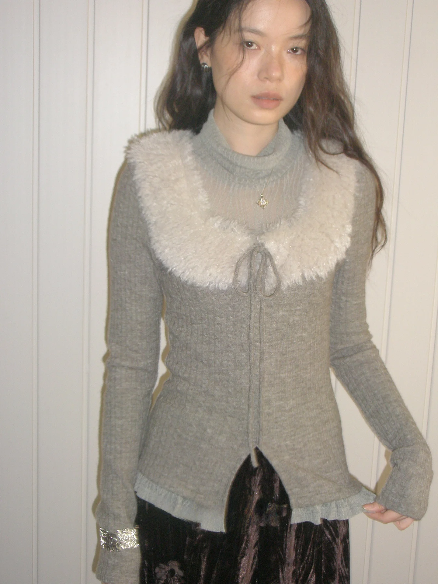 

Chic Women's Base irt High Collar Knitted Sweater Waist Cinching Fake Two-Piece Winter Warm Casual Faion Soft Knitwear