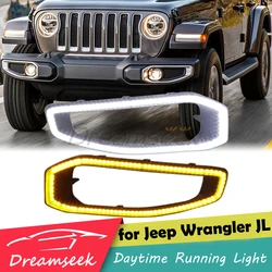 LED Daytime Running Light DRL for Jeep Wrangler JL 2018+ Gladiator JT 2020+ Front Bumper Fog Lamp w/ Turn Signal Driving Light