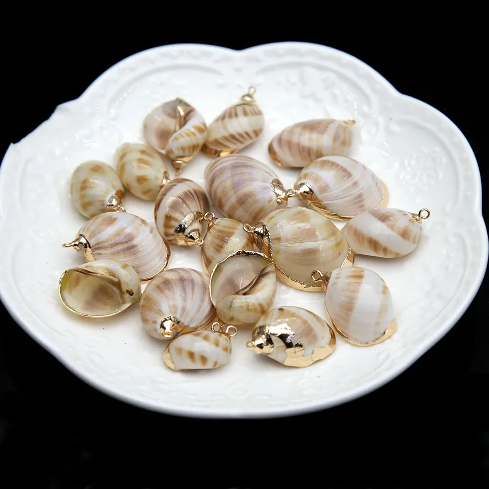 1/5/10 قطعة 10-30 مللي متر محارة شل قلادة جالبة للحظ الحدود الذهبية الطبيعية البحر قذيفة DIY بها بنفسك لصنع القلائد أقراط حجم غير منتظم