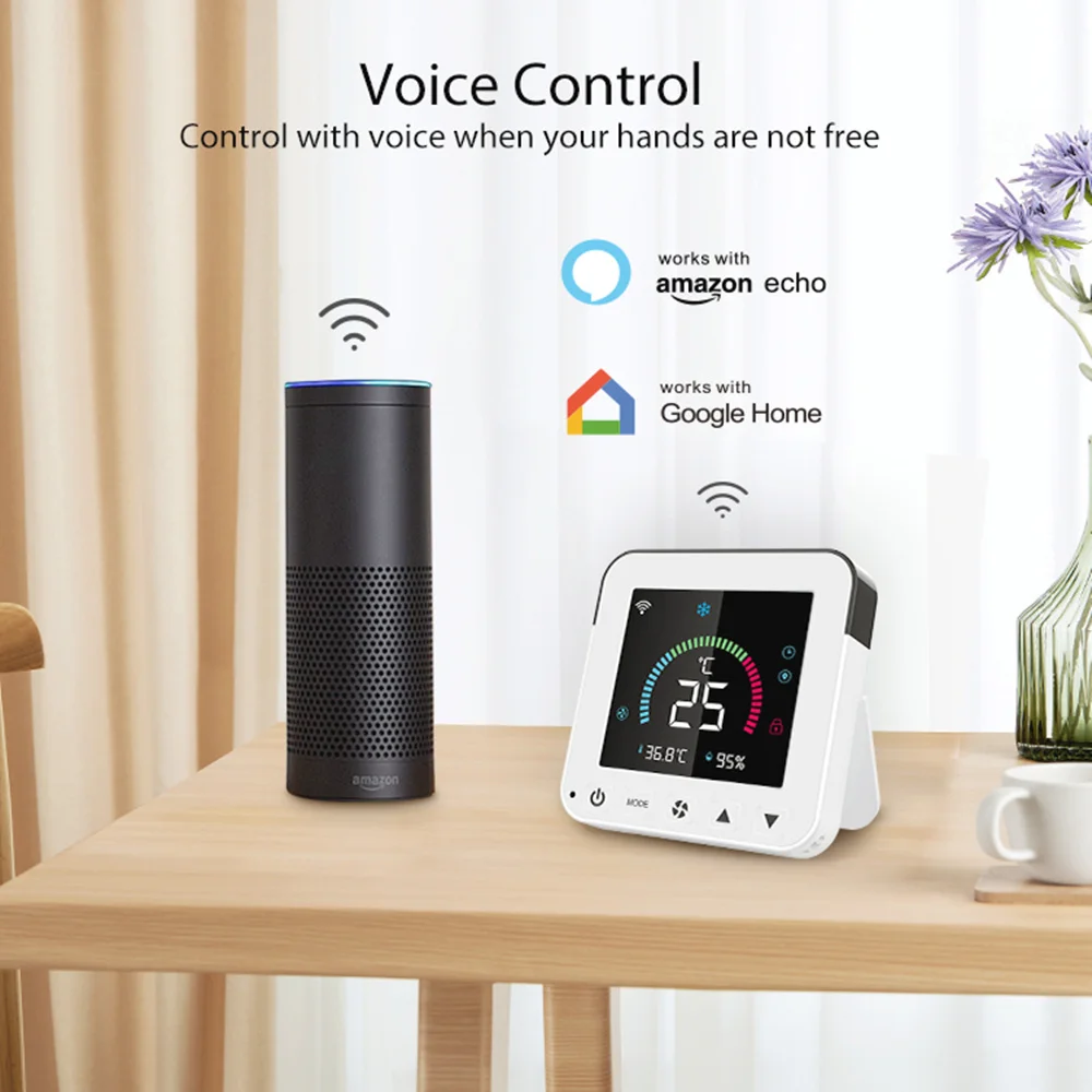 Smart Tuya Termostato Wi-Fi, Ar Condicionado, Temperatura Infravermelha, Umidade, Controle LCD Infravermelho, Tela de Toque, Alimentação USB, Google Home