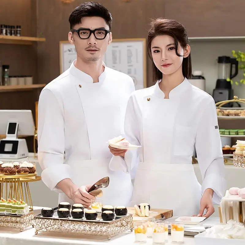 Autumn And Winter Long Sleeved Men's Women's Chef Workwear Hotel Restaurant Barbecue And Baking Uniform Embroidered Print Logo
